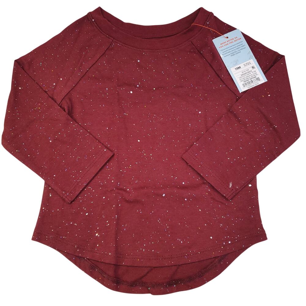 Cat & Jack Baby Girls Red Glitter Long Sleeve Shirt Size 18 Months